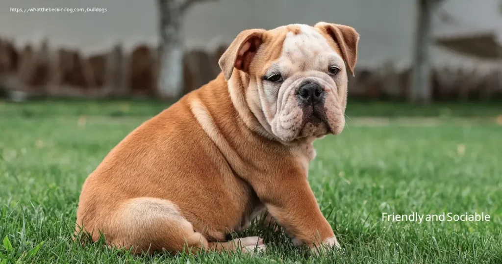 A bulldog resting in the grass with its head down