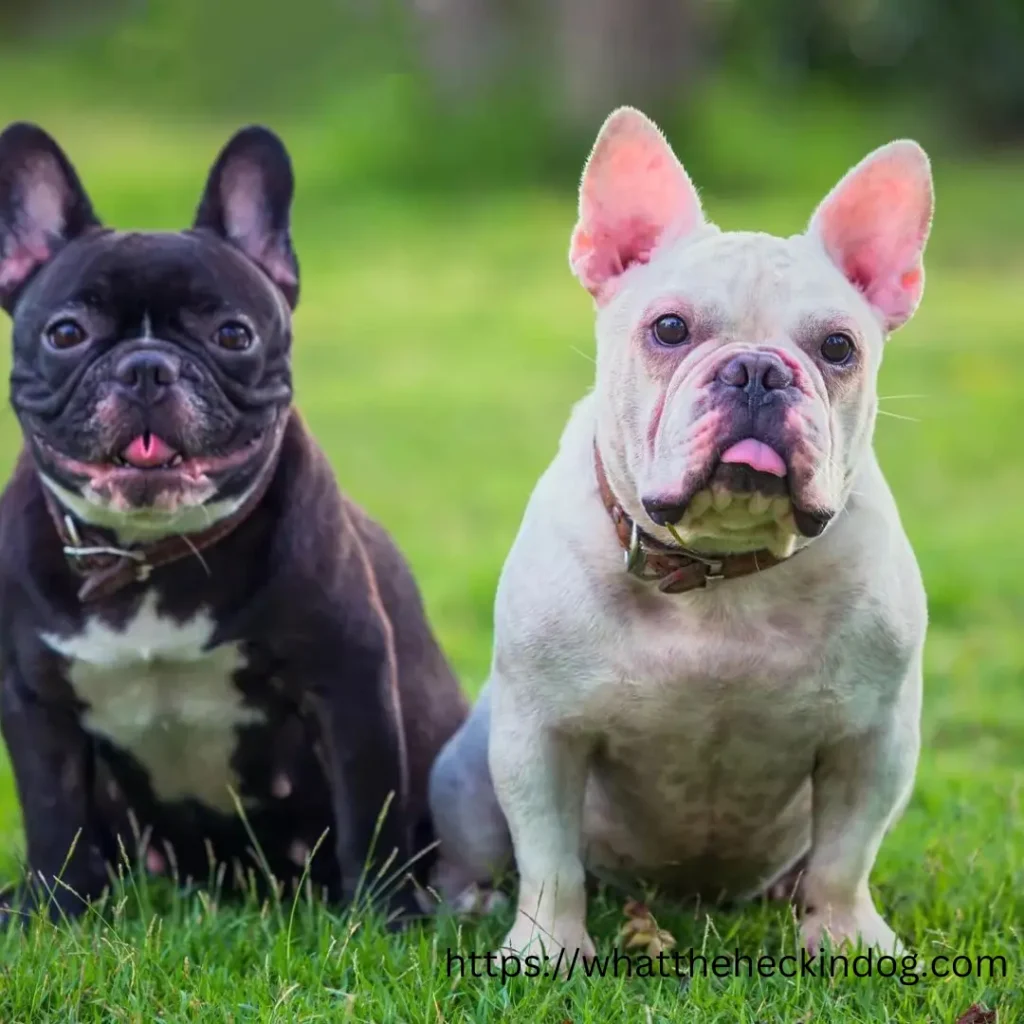 Two French bulldogs sitting on the grass, enjoying the outdoors.