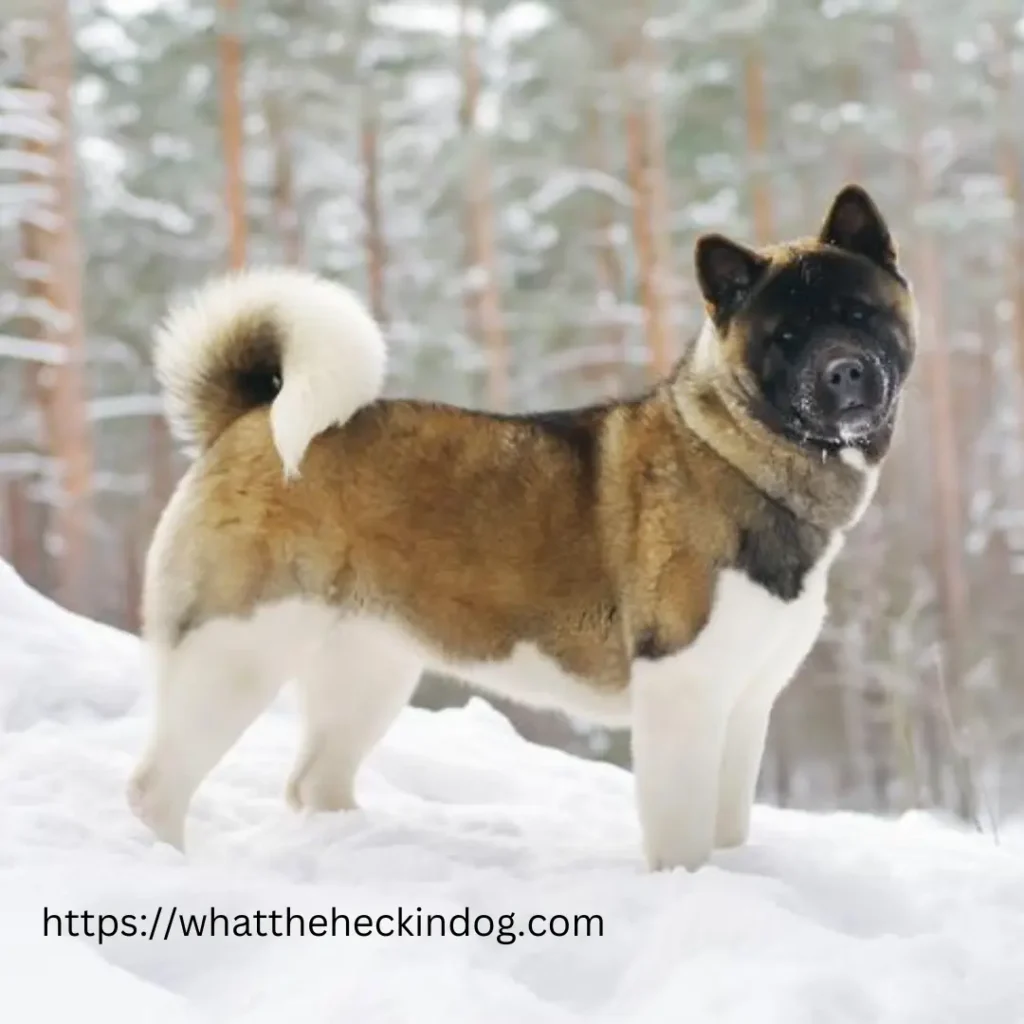 A dog with a white tail standing in the snow, looking alert and ready to explore its wintry surroundings.